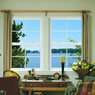 Two White Double Hung Vinyl Windows with Grids